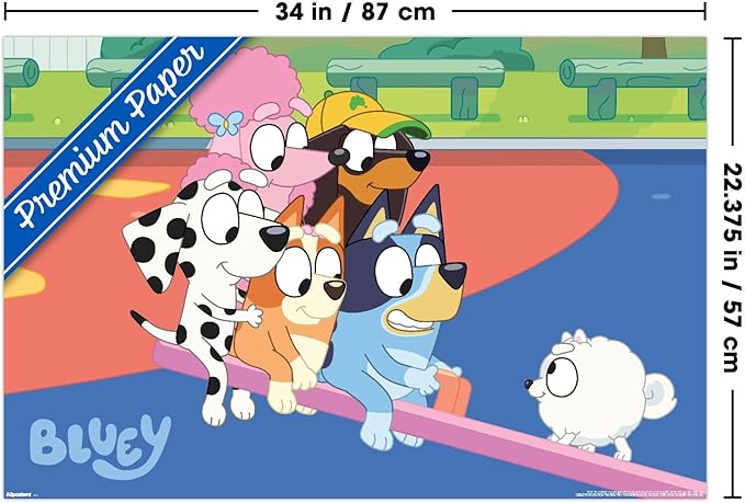 Bluey (2018) - Bluey and Friends See Saw Fun Wall Poster, 34L" x 22.4W", Premium Poster & Mount Bundle