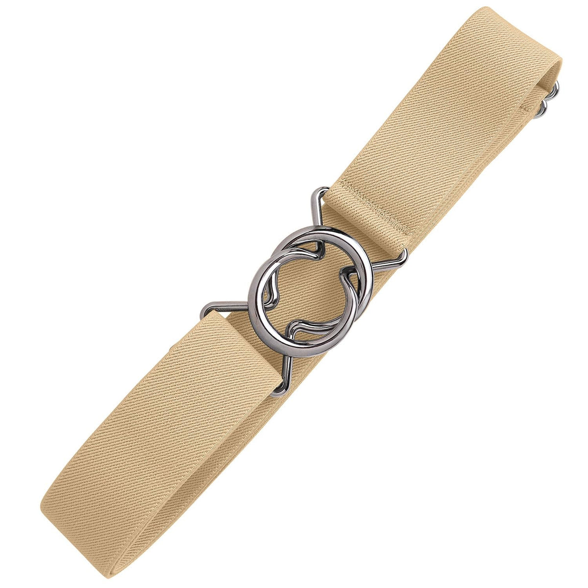 Falari Womens Stretch Belt Adjustable Web Belt Metal Buckle All Occasion Dress Belt - Beige