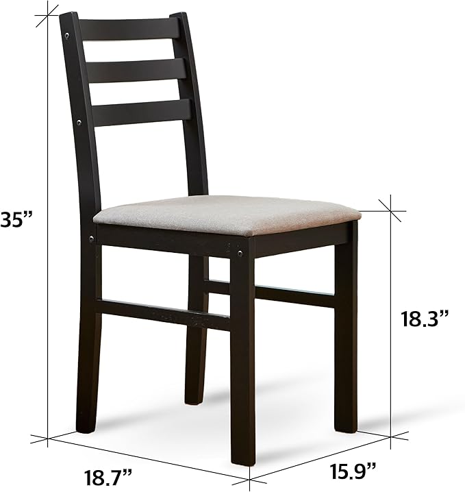 Livinia Seattle 3-Piece Wooden Dining Table Set for 2, Modern Farmhouse Kitchen Dining Room Set with Solid Wood Ladder Back Chairs for Small Space (Black)