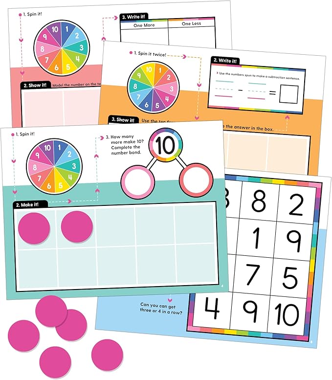 Carson Dellosa 22-Piece Ten Frame Edu-Clings Set, Dry Erase Mats and Silicone Addition, Subtraction, and Place Value Manipulatives for Mathematics Practice, Adding and Subtracting Math Games for Kids