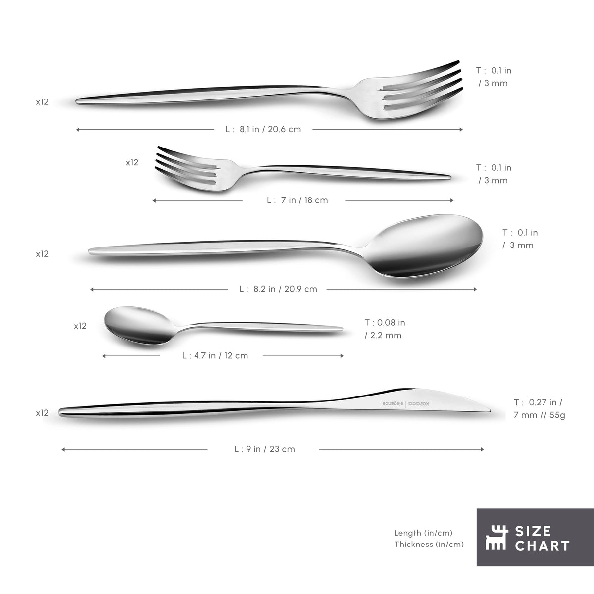 Karaca Lizbon - 18/10 Stainless Steel Silverware Set for 12, 60 Piece Heavy Duty Flatware Set, Dishwasher Safe Modern Cutlery incl. Kitchen Forks, Spoons, Knives Eating Utensils Sets - Platin