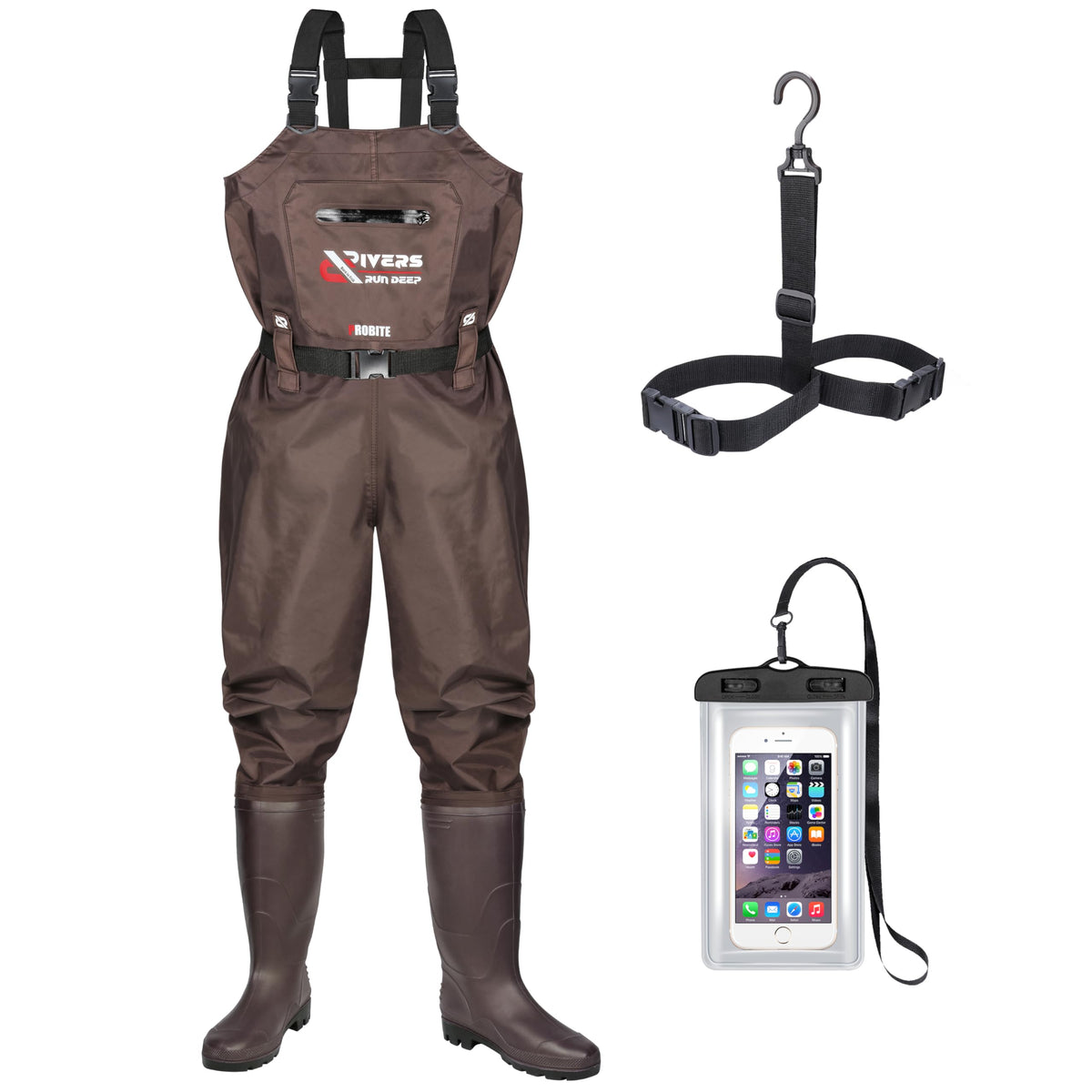 PROBITE Fishing Chest Waders for Men Women with Boots Waterproof 2-ply Nylon PVC Lightweight Waders for Hunting(M12,Brown)