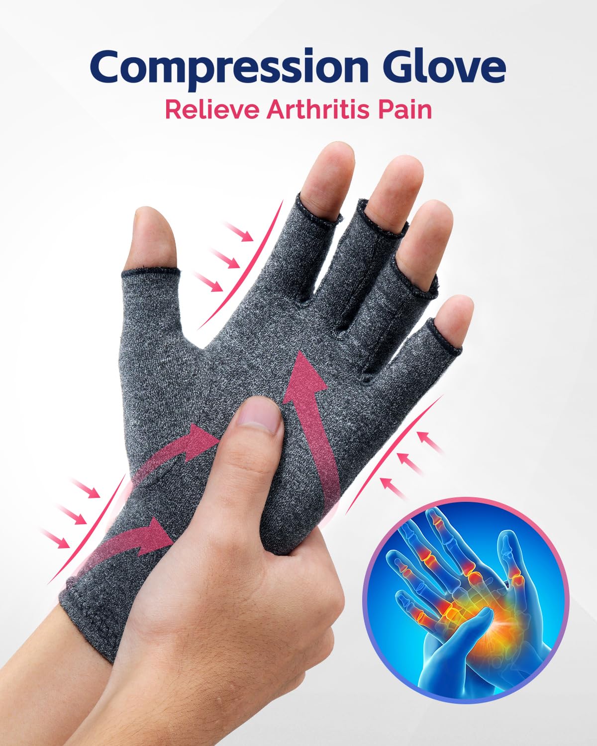 FEATOL Compression Arthritis Glove with Wrist Brace, Comfortable Fingerless Carpal Tunnel Hand Gloves for Women Night Support, Pain Relief for Rheumatoid Arthritis, Work, Typing - Right Hand, Large