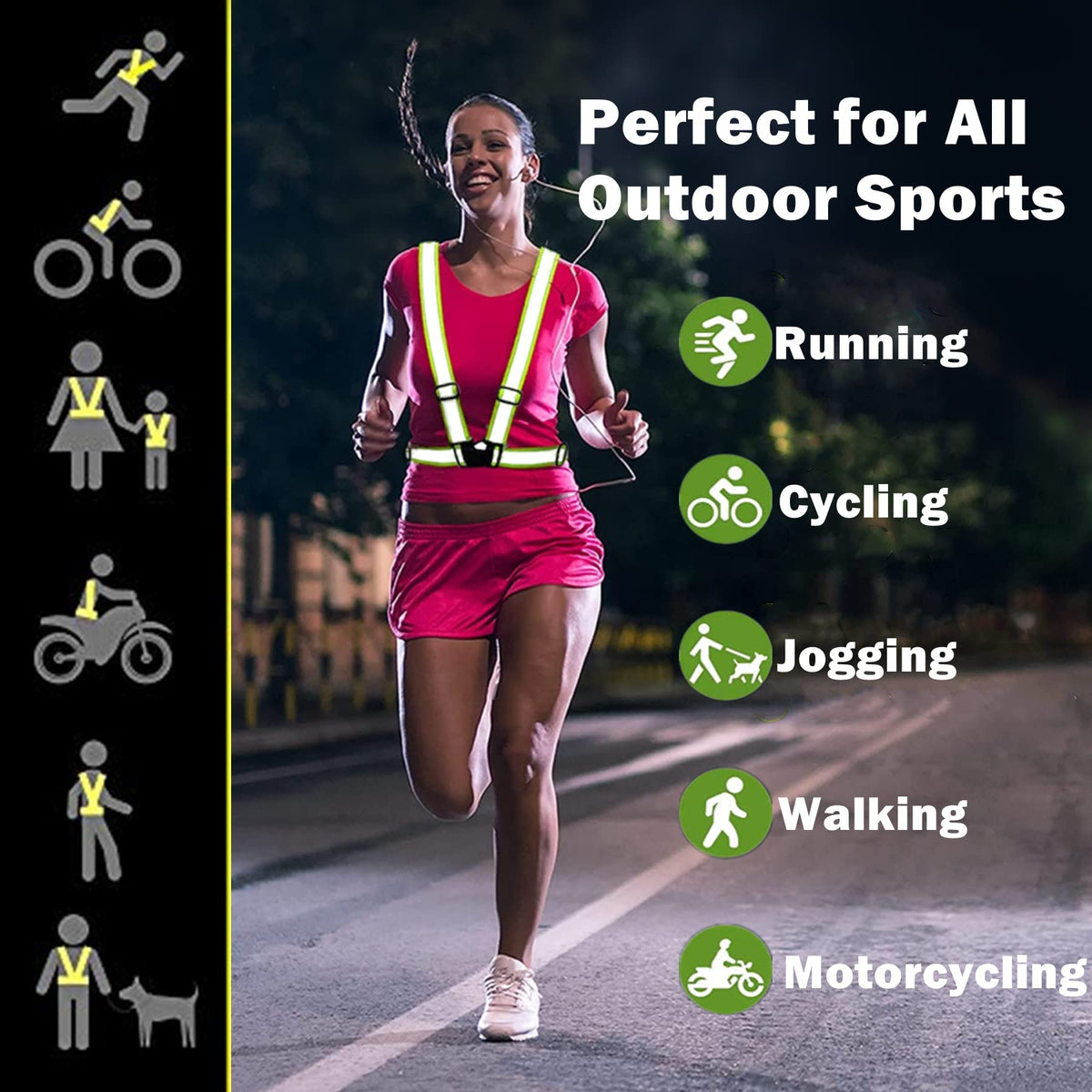 RUISHYY Reflective Running Gear Reflective Vest & Reflective Armband & Reflective Belt 3 Pcs Set, High Visibility Reflective Gear Night Cycling Walking Safety Vest Straps for Men Women Kids (Green)