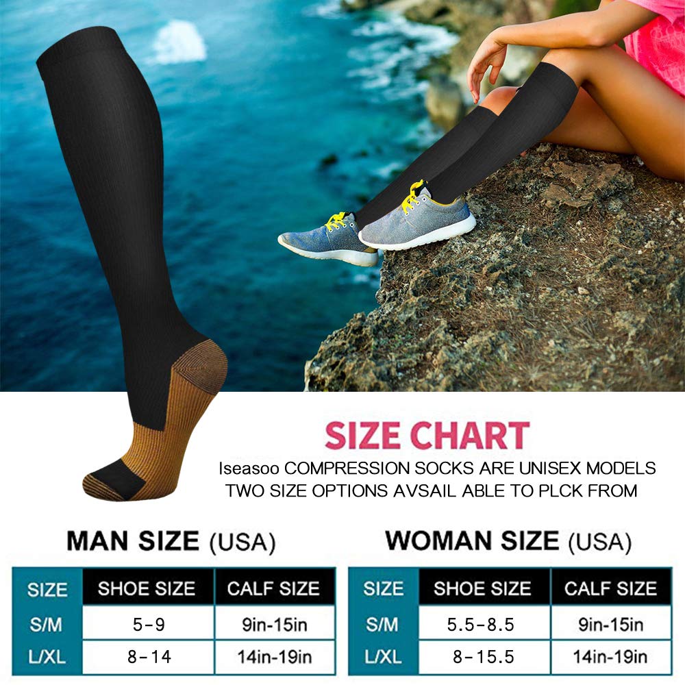 Copper Compression Socks 15-20 mmHg for Men & Women 8 Pairs – Circulation Support for Nurses, Travel, Running, Hiking, Soccer(L/XL)