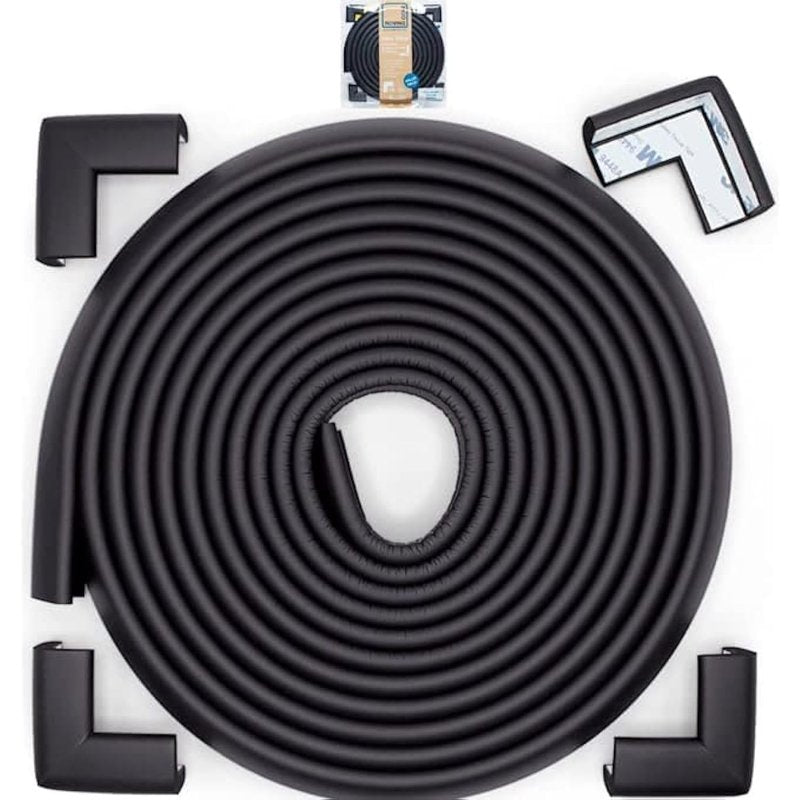 Roving Cove Slimfit Corner Edge Protector for Baby Proofing (Small 15ft Edge 4 Corners), Furniture Safety Bumper Guard, Soft NBR Rubber Foam, 3M Adhesive, Onyx Black