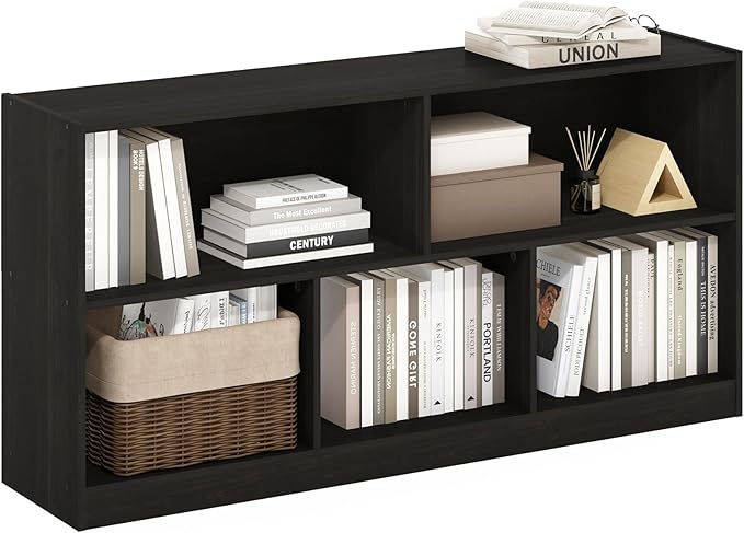 Furinno DALY Book Shelf, 5-Cube Bookshelf, Horizontal Cube Storage Organizer Bookcasde, 10.9 x 47.2 x 23.6, for Living Room, Bedroom, Home Office, Espresso