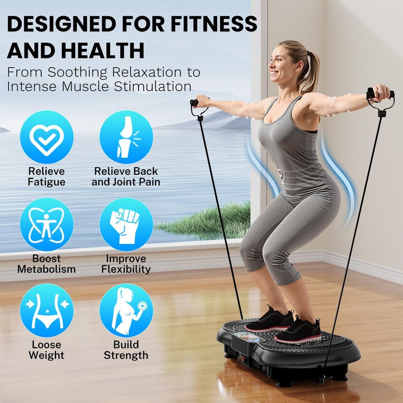 Vibration Plate Exercise Machine, Lymphatic Drainage Machine for Weight Loss, 100-Speed Platform with Remote & Bands, Quiet Full Body Vibrating Plate 500 Lbs Capacity Fitness Platform(Black)