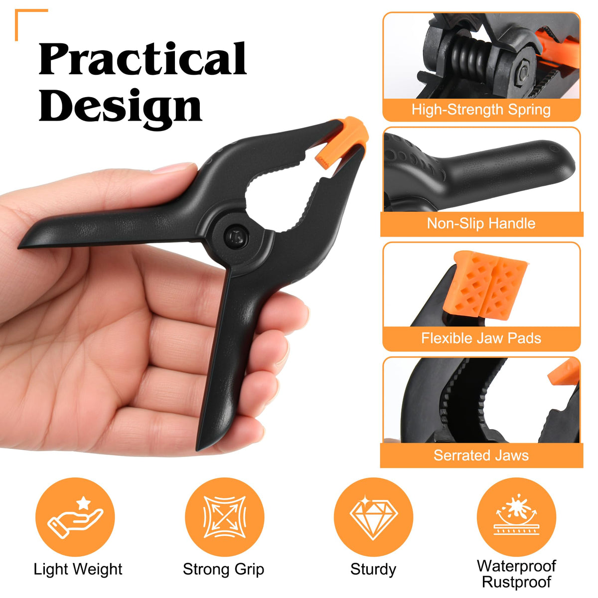10 PCS Spring Clamps, LongYeah 4.5 Inch Plastic Spring Clips Heavy duty Backdrop Clips for Balloon Arch Photography Woodworking Crafts Tarp Clips Black