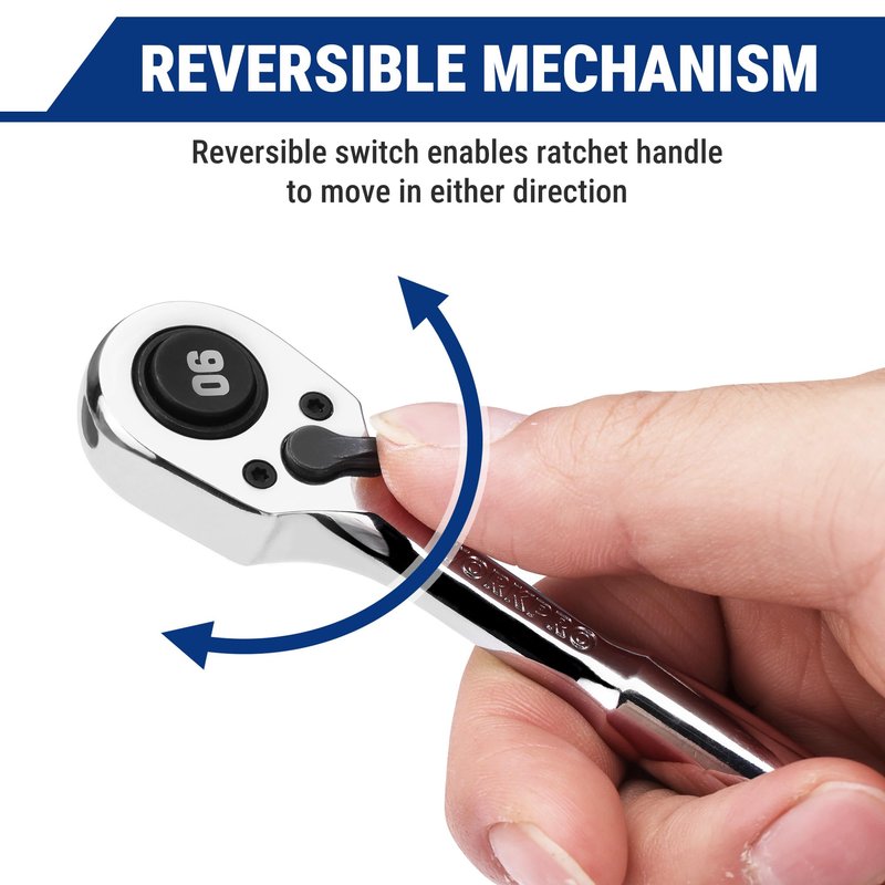 WORKPRO Low-Profile 1/4-Inch Drive Ratchet, 90-Tooth Quick-Release Ratchet Wrench, Reversible, 4° Swing, CR-MO Compact Drive Head, Full Polished, Gifts for Men