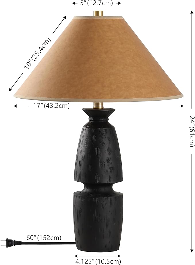 SAFAVIEH Lighting Collection Sola Black & Camel Brown Shade 24-inch Table Lamp for Bedroom, Living Room, Home Office, Desk, Nightstand (LED Bulb Included)