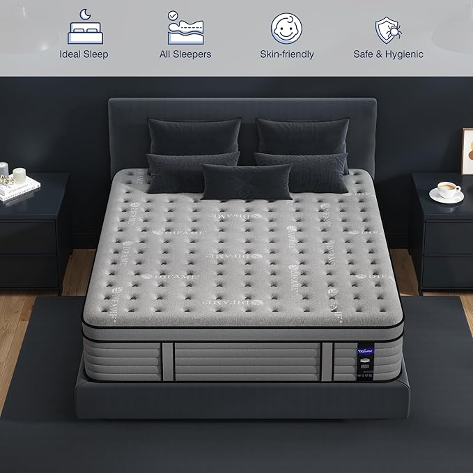 DIFAME 14 Inch Queen Size Mattress, Firm Hybrid Mattress Queen in a Box With Gel Memory Foam, Individually Pocket Spring, Breathable & Cooling Fabric, Pressure & Back Pain Relief, Upgrade Edge Support