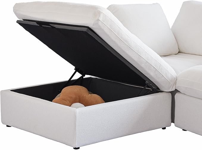 Cloud Modular Sectional Sofa Couch,Oversized U Shaped Couch 6 Seater for Living Room,160.6" Down Filled Convertible Couches with Storage Ottoman, Covers Washable&Replaceable,White