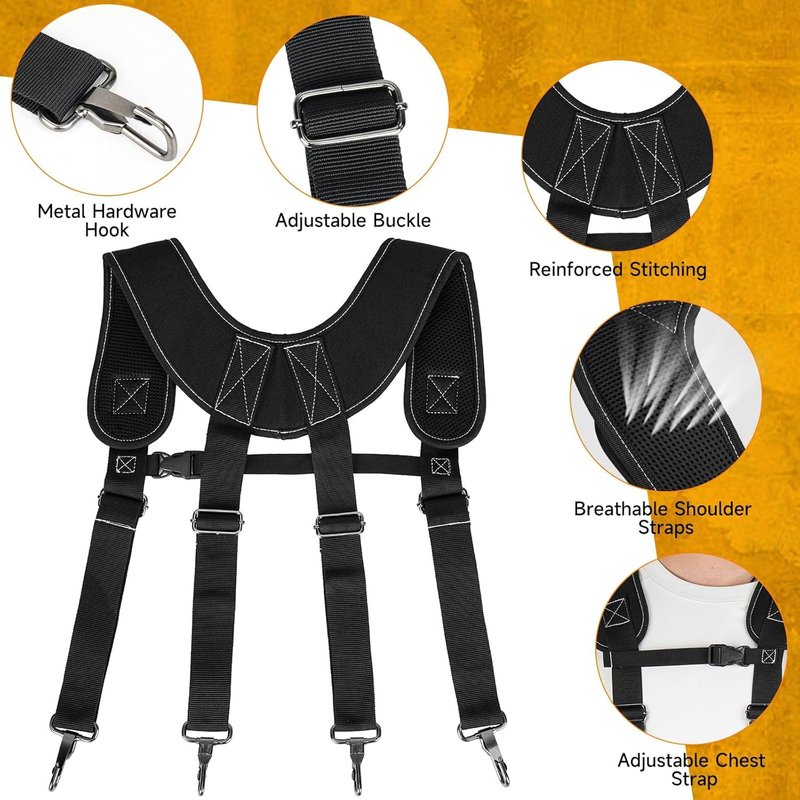 Tool Belt with Suspenders,27-Pockets Heavy Duty Tool Belts for Men with Magnetic Tool Pouch,Detachable & Adjustable Work Belt Bag for Electrician,Carpenter,Construction,Utility Toolbelt,Black