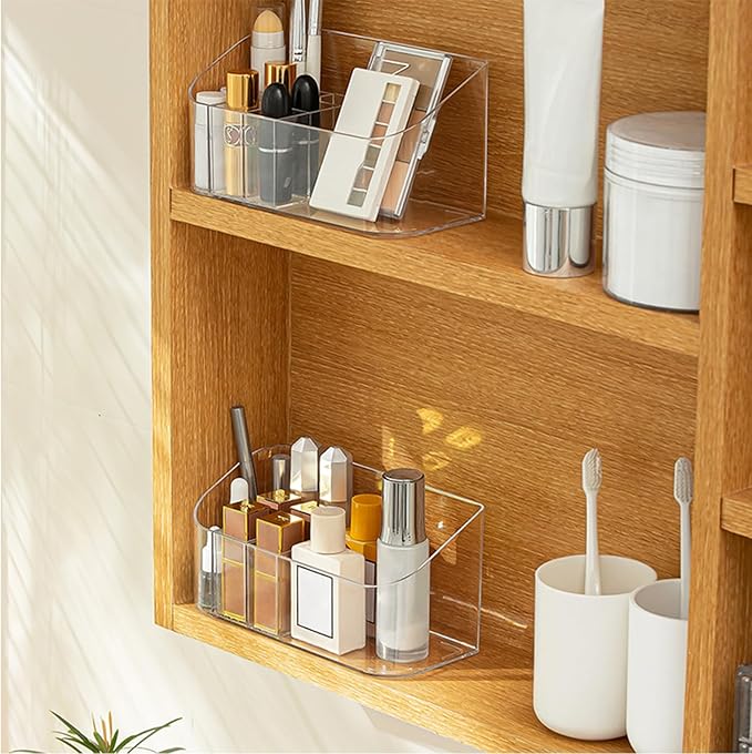 SUNFICON 2 Pack Makeup Trays Organizers Holders Cosmetic Display Cases Tabletop Desktop Vanity Countertop Bathroom Wall Cabinet Medicine Storage Boxes for Womens Ladies Girls Crystal Clear