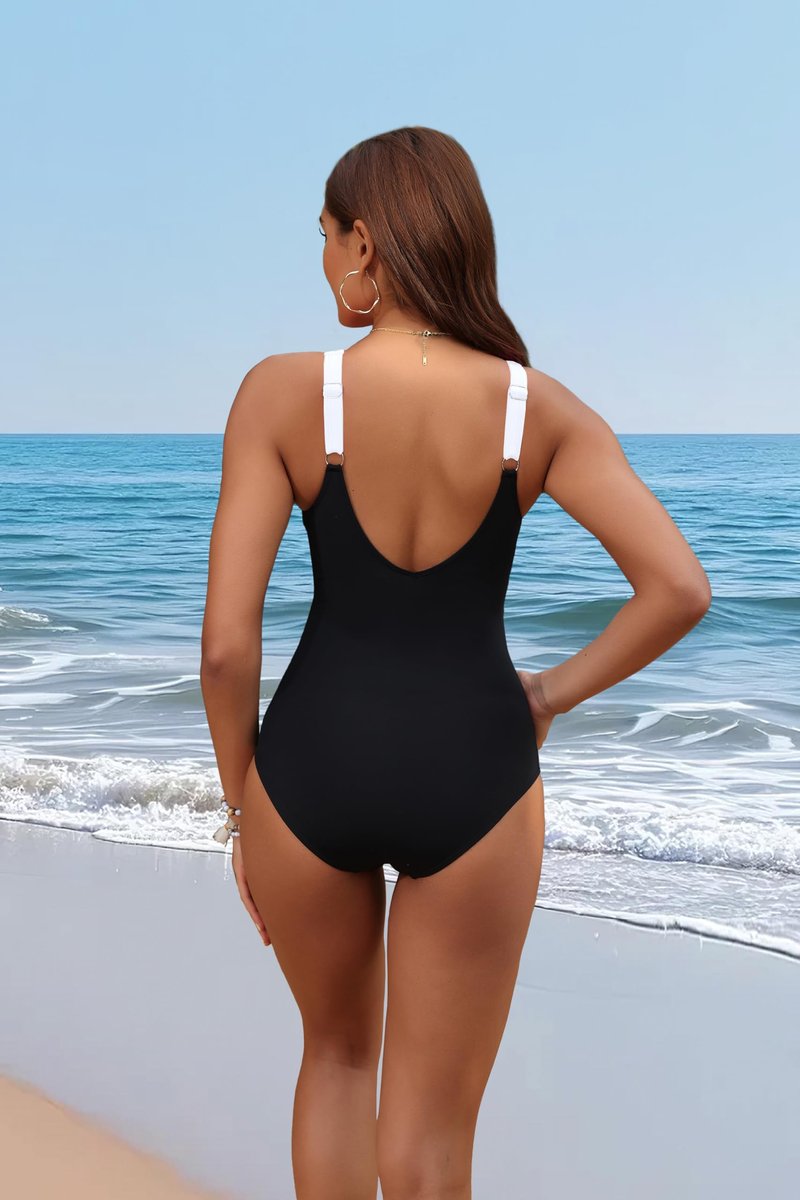 Holipick Black and White Women Tummy Control One Piece Swimsuit - Push Up Bathing Suit Full Coverage Slimming Swimwear XL