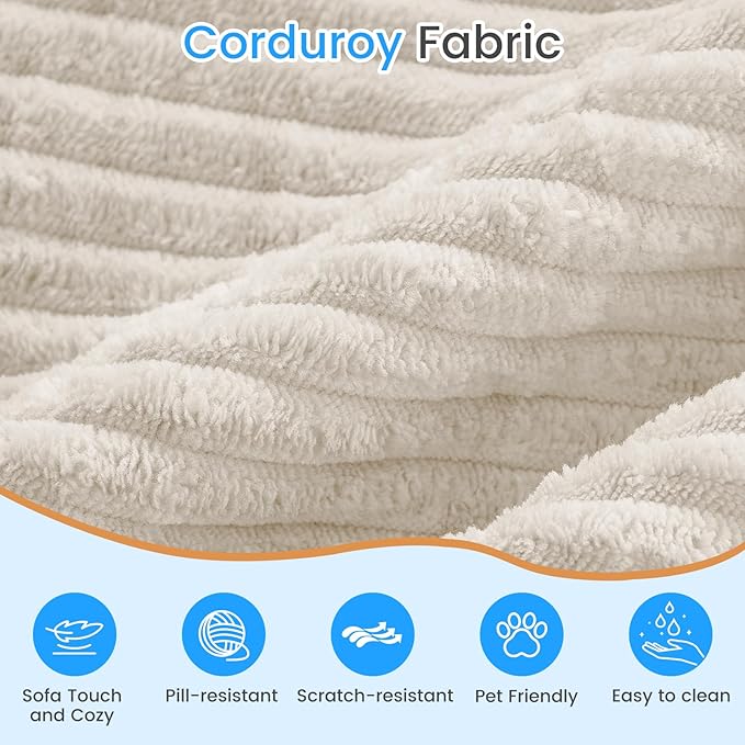 PUREMIND 106" White Cloud Sectional Couch Sectional Couches for Living Room, Corduroy L Shape Sofa with Deep Seat, Modular Boneless Foam Couch Corner Couches No Assembly Required