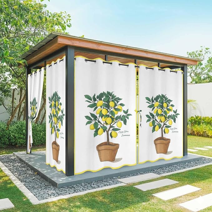 Lemons Outdoor Curtains for Patio Summer Fruit Lemon Tree Waterproof Outside