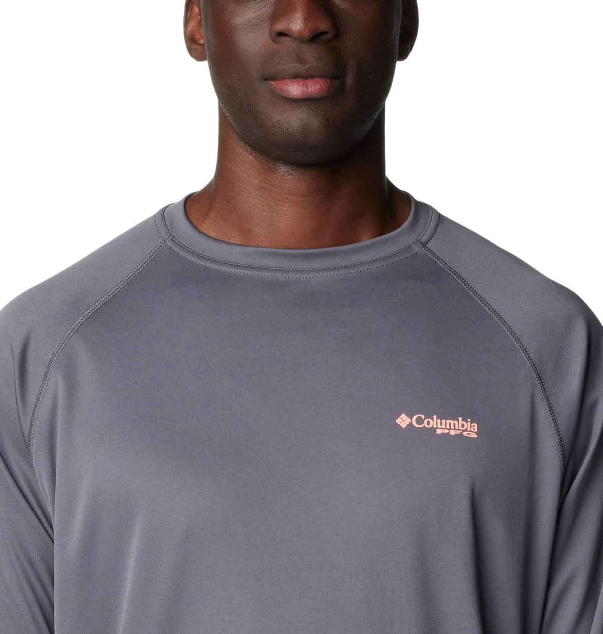 Columbia Men's Terminal Tackle Long Sleeve Fishing Shirt, City Grey/Tiki Pink Logo, 2X Tall