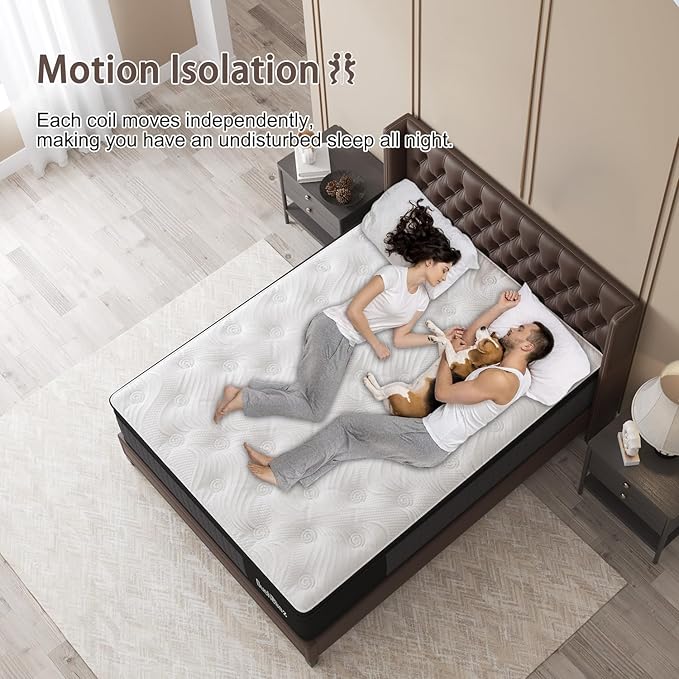 Queen Mattress, 12 Inch Hybrid Mattresses Eurotop with Gel Memory Foam,Motion Isolation Individually Wrapped Pocket Coils Breathable Comfort Soft Pressure Relief 100 Night Trial