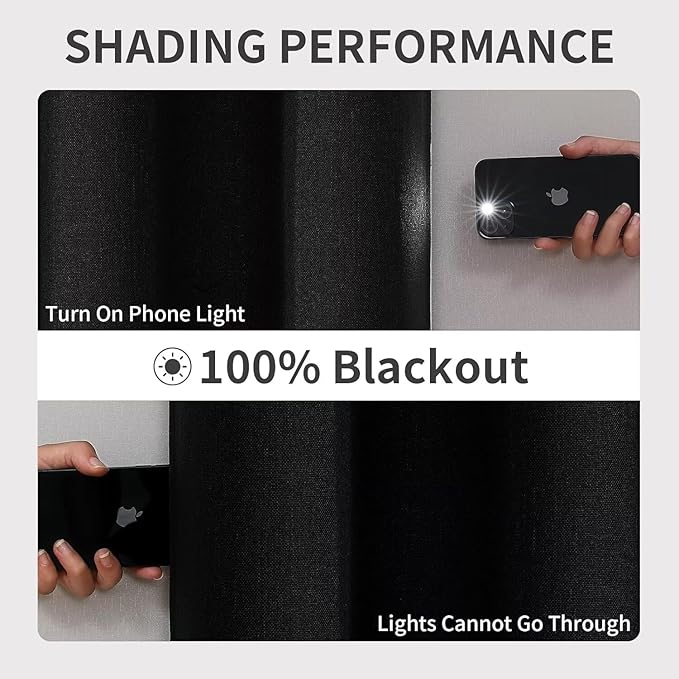 Joydeco Blackout Curtains 108 Inches Long, Extra Long Curtains 108 Inch Length 1 Panel for Bedroom, Thermal Insulated Linen Black Out Curtains with Grommets(100x108, Black)
