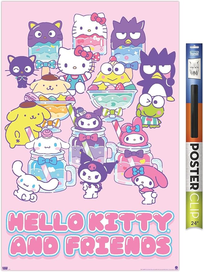 Trends International Hello Kitty and Friends: 24 Summer Fresh - Group Wall Poster, 34L x 22.4W, Poster & Clip Bundle