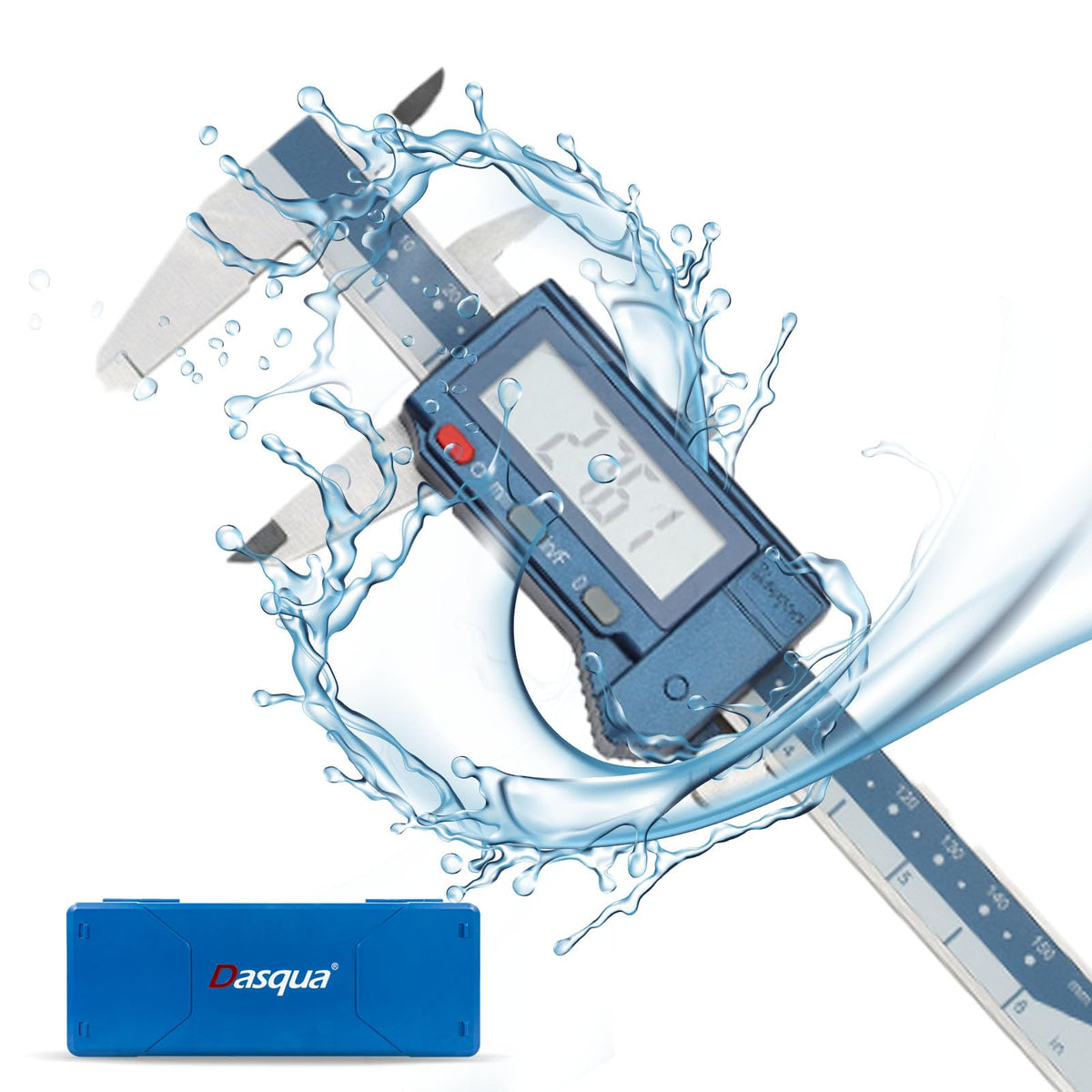 Dasqua Digital Caliper 12", IP54 Stainless Steel Water Resistant Caliper with Large LCD Display and Storage Case, Easy Switch Between Inch/Metric/Fraction, Accuracy 0.001'', Precision Measuring Tool