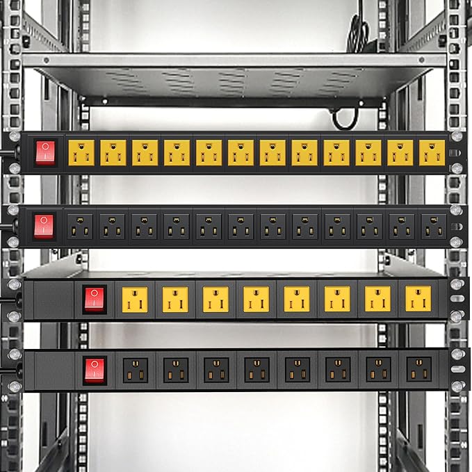 BTU Power Surge Protector Rack-Mount PDU, 12 Outlet Power Strip with Switch, Metal Mountable Heavy Duty for Server Racks, Garage Shop, Industrial Commercial (Black 10FT)