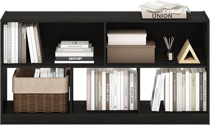 Furinno DALY Book Shelf, 5-Cube Bookshelf, Horizontal Cube Storage Organizer Bookcasde, 10.9 x 47.2 x 23.6, for Living Room, Bedroom, Home Office, Espresso