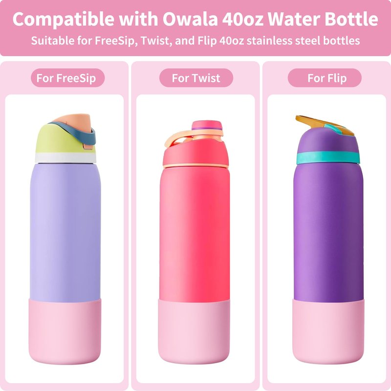 Diumepo Silicone Boot for 32 oz Owala Water Bottles, Anti-Slip Protective Sleeve for Owala Twist & FreeSip & Flip Insulated Water Bottle, Boot Bottom Base for Owala (Pink)