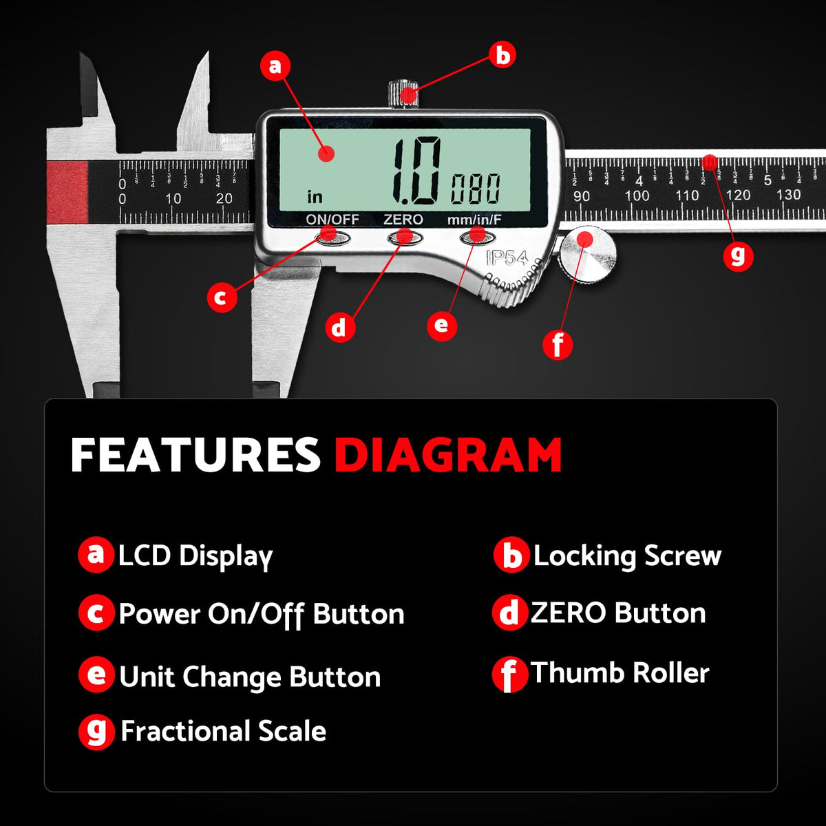 S&F STEAD & FAST Digital Caliper Measuring Tool 6 inch with Extra Large LCD Screen, Stainless Steel Micrometer Caliper Digital IP54, Measures Inch Mm Fraction for Workshop, 3D Printing