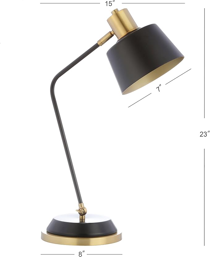 JONATHAN Y 23" Black/Brass Gold 1-Light Metal LED Task Lamp, Modern Arched Desk Lamp for Home Office or Reading Nook with Tilting Head, UL Listed, LED Bulb Included JYL6002A