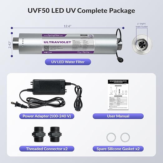 iSpring UVF50 LED UV Water Filter System, Whole House Ultraviolet Water
