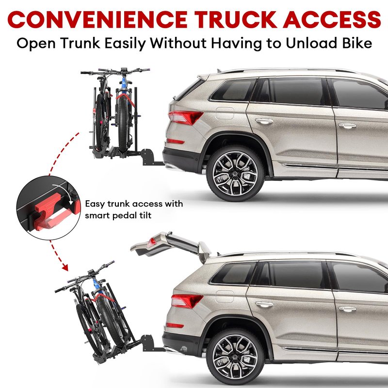 Hitch Mount Bike Rack with Ramp, 170lbs Capacity Foldable Electric Bike Carrier for 2 Heavy Ebike, Up to 5" Fat Tire fits Cars, SUVs, RVs, Trailers with 2 Inch Receiver