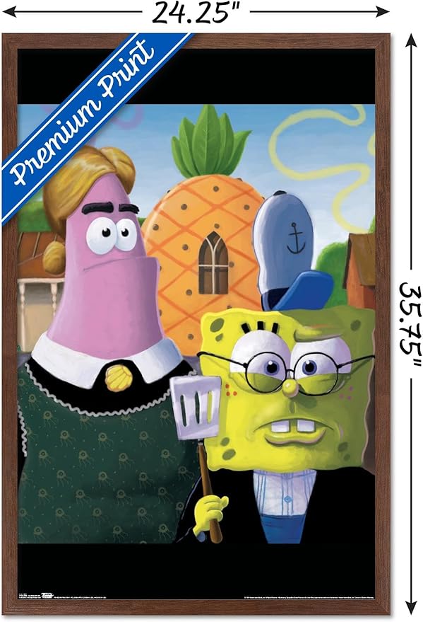Trends International Nickelodeon Spongebob - American Gothic Wall Poster, 22.375" x 34", Mahogany Framed Version