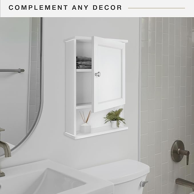 MCS 23x16 White Medicine Cabinet Organizer, Wall Mounted Bathroom Cabinet for Over-The-Toilet Storage, Bathroom Furniture & Restroom Organizer