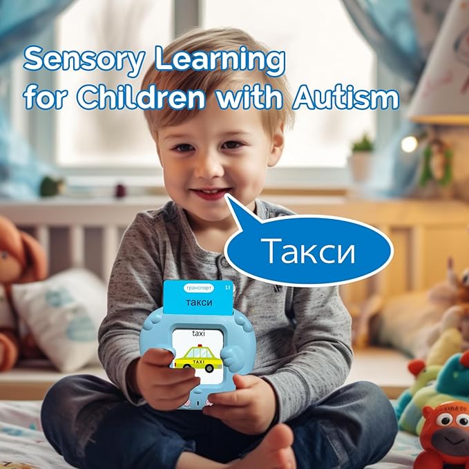 English Flash Cards Bilingual - Russian Talking Flash Cards for Kids, Pocket Speech for Toddlers 3-12, 510 Sight Words of 31 Varieties, Sensory Toys Children with Autism (Russian, Blue)