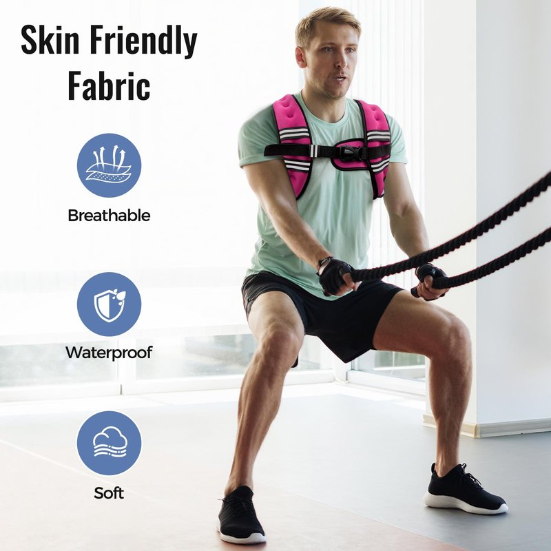 Zeerun Weighted Vest, 6lb/8lb/10lb/12lb/15lb/18lb/20lb/24lb/30lb for Men Women, Reflective Stripe Adjustable Buckle, Comfortable Durable Rucking Vest for Walking Running Strength Training, 10LBS-Pink