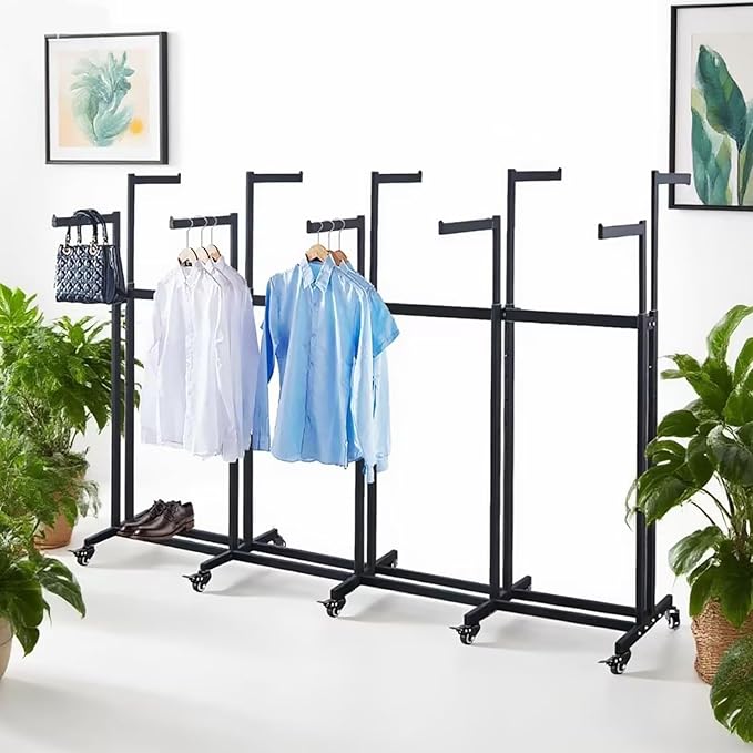 Floor Standing Metal Garment Rack - Heavy Retail Display Racks With Wheels, 10 Arms Clothing Rack, Square Tubing Portable Shirt Rack, Merchandise Display RackFor Hanging Clothes (XL-Black)