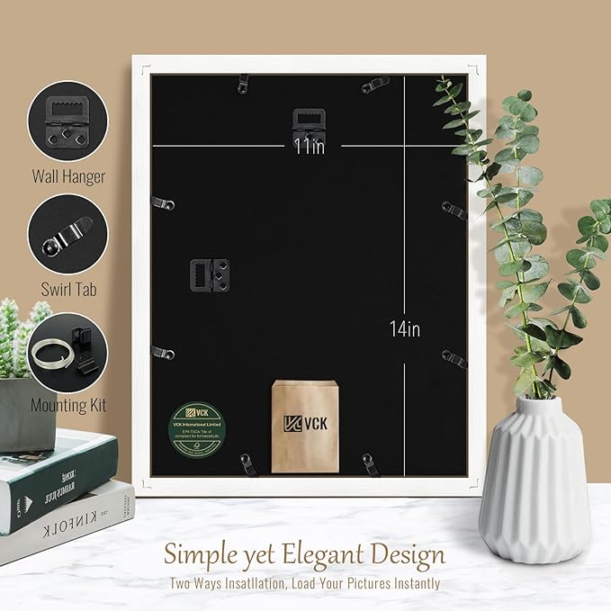 VCK 11x14 Picture Frame, White Wood 14 x 11 Diploma Document Frames, Home or Gallery Wall Hanging, 1 Pack