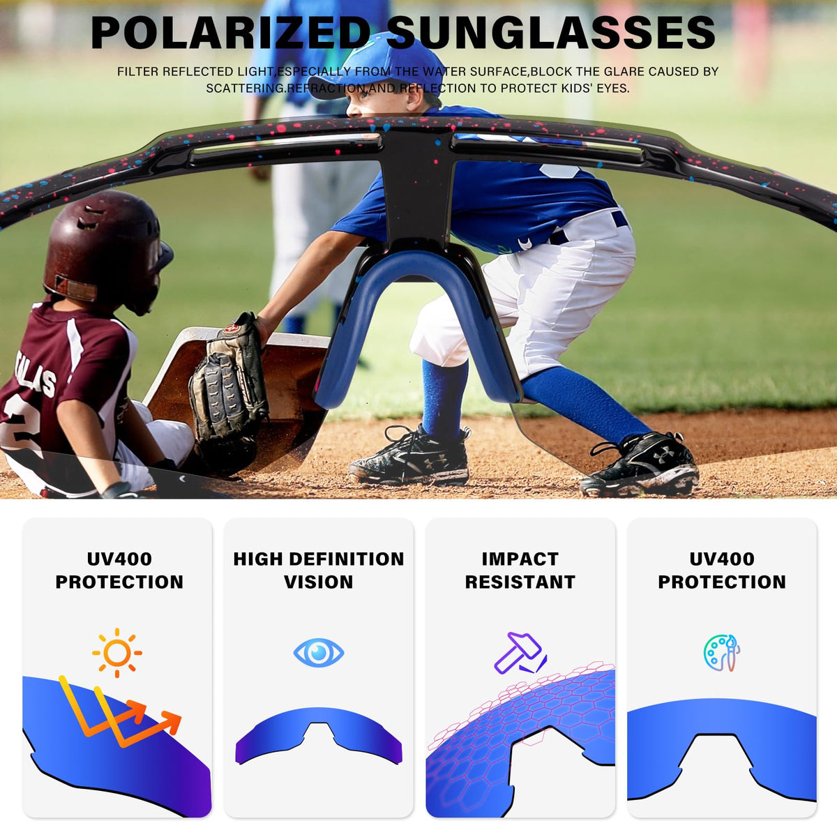 DioKiw 5PACK Polarized Kids sunglasses Youth Softball Cycling Sports Sun Glasses Boys Girls UV400 Protection Goggles