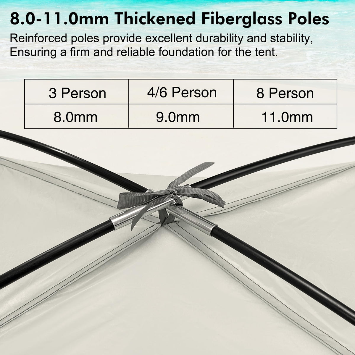 WhiteFang Beach Tent Anti-UV Portable Sun Shade Shelter for 8 Person, Extendable Floor with 3 Ventilating Mesh Windows Plus Carrying Bag, Stakes and Guy Lines (Baby's Breath)