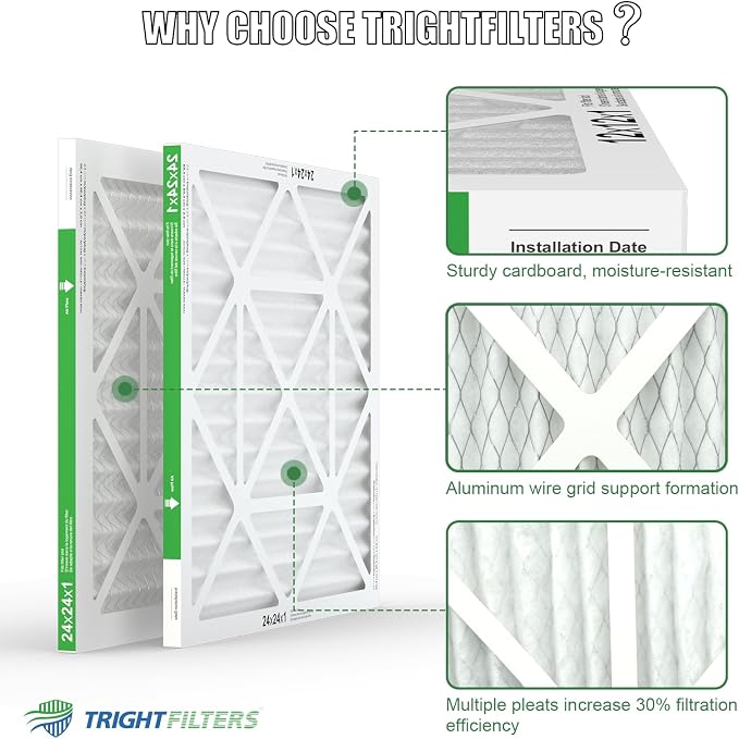 24x24x1 Air Filter 6 Pack, Durable MERV 8 Pleated Home HVAC AC Furnace Filters