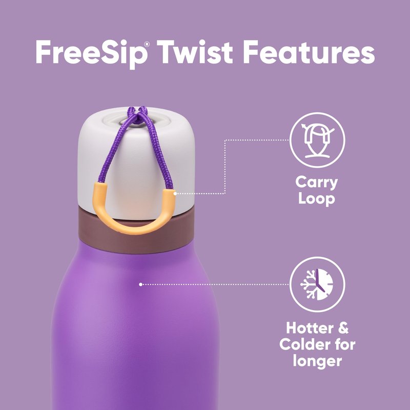 Owala FreeSip Twist Insulated Stainless Steel Water Bottle with Straw for Sports and Travel, BPA-Free, 18-oz, Purple (California Grapevine)