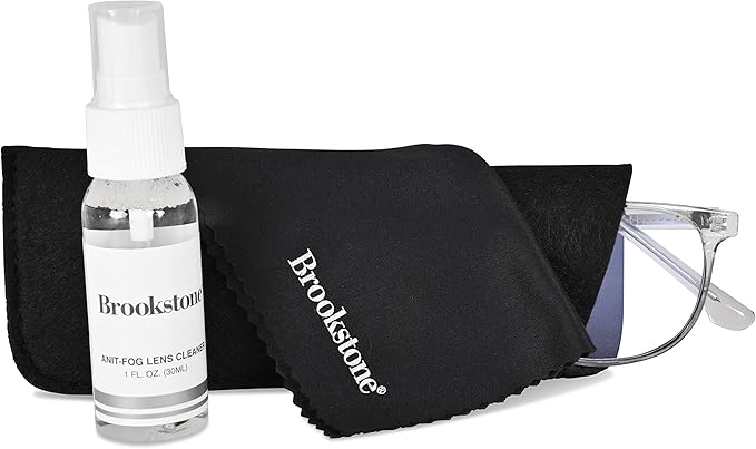 Brookstone Blue Light Blocking Glasses For Women and Men Computer Gaming Eye Protection UV Blocker With Pouch Cloth and Spray