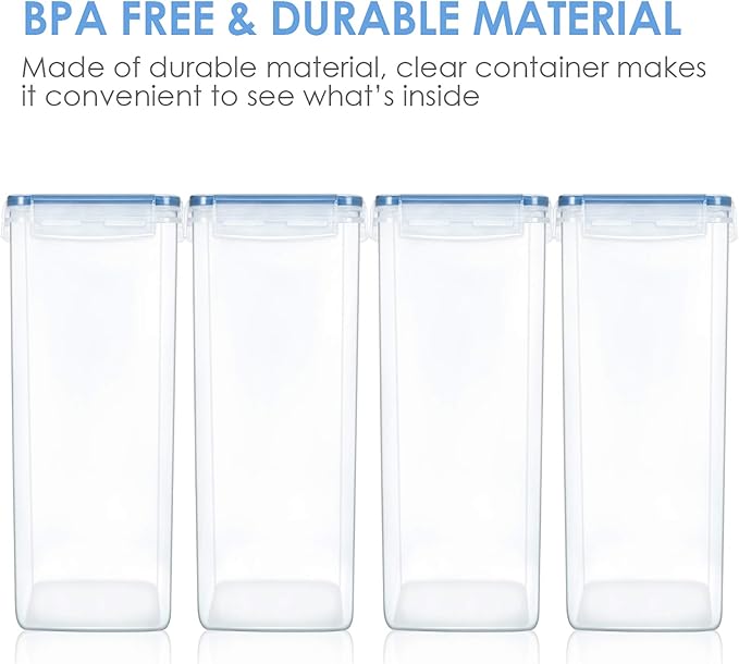 Vtopmart Extra Large Tall Airtight Food Storage Containers 4 Pieces 5.9qt / 6.5L-Plastic PBA Free Kitchen Pantry Canister for Spaghetti, Flour and Baking Supplies - Include 24 Labels, Blue