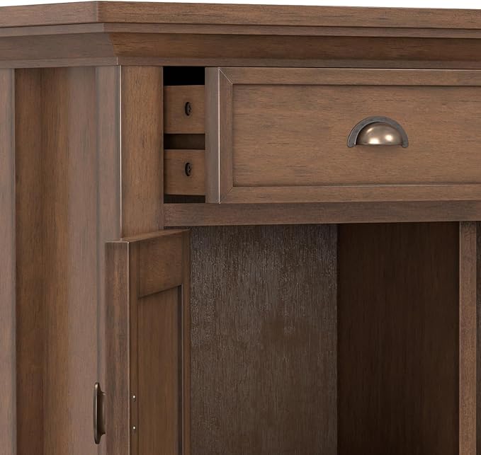 SIMPLIHOME Redmond Storage Cabinet - 36 inch Wide Solid Wood 2-Shelf Entryway Storage Cabinet in Rustic Natural Aged Brown, Transitional Accent Cabinet for Entryway with Drawers and Adjustable Shelves