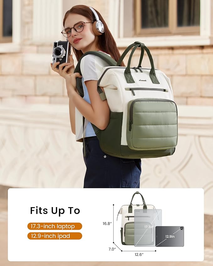LOVEVOOK Puffer Laptop Backpack for Women, 17 Inch Work Backpack purse for Nurse Teacher, College Bookbag Personal Item Travel Bag Computer Daypack for Daily Commute
