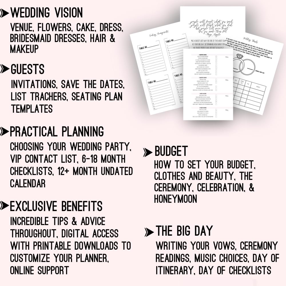 Wedding Planner Book and Organizer for Bride - Perfect Engagement Gift for Newly Engaged - Future Mrs Wedding Planning Binder with Rose Gold Accents, Tabs, Checklists - Bride to Be Gift