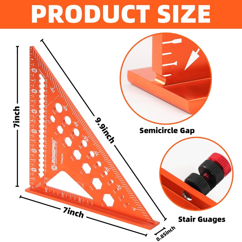 2pcs Rafter Square, 12-inch & 7-inch Carpenter Sqaure Set withWoodworking Pencil, Carpenter Measuring Layout Tool,Aluminum Alloy Triangle Ruler for Woodworking- Imperial